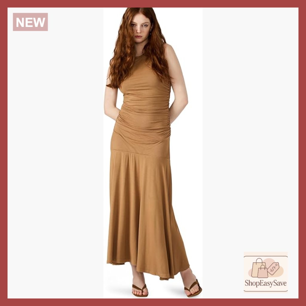 Midi Maxi Dress Ruched Bodice Rayon Jersey Elegant Casual Chic Pull On